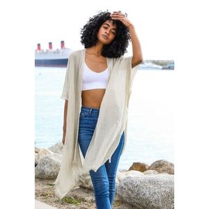Sequin Border Frayed Trim Kimono